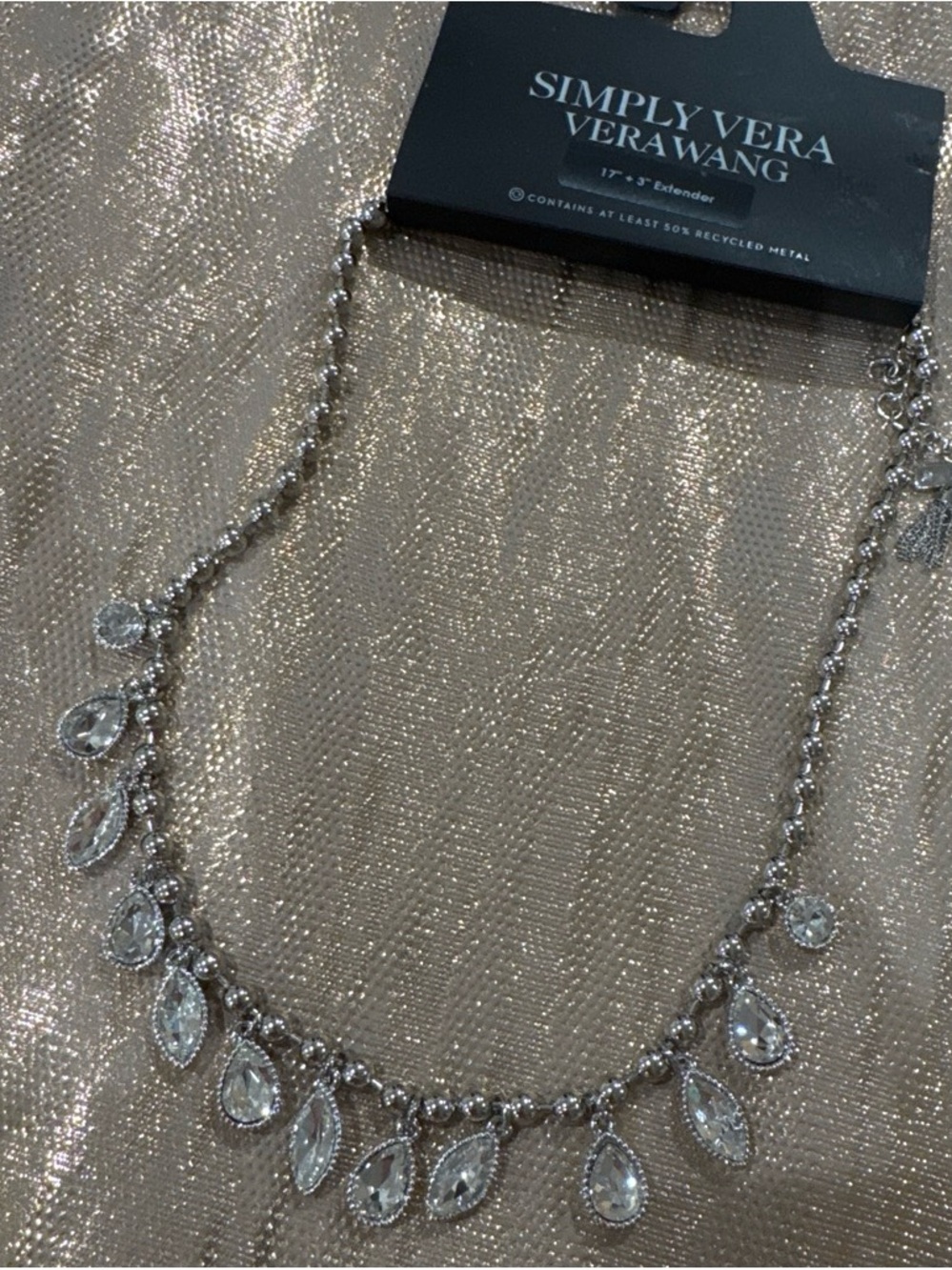 Vera Wang Silver Teardrop Crystal Dangle Necklace
